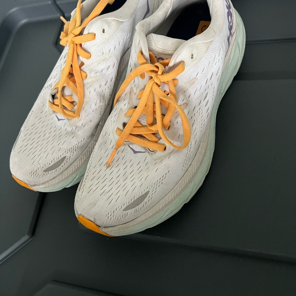 Hoka White and Orange Running Shoes